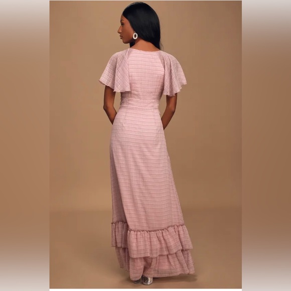 Sweetest Delight Mauve Plaid Ruffled Short Sleeve Maxi Dress - Picture 2 of 7